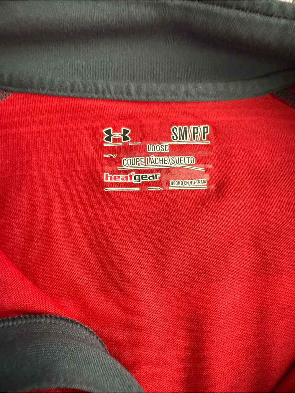 Under Armour Red Athletic HeatGear Pullover with Charcoal Trim - Picture 2 of 4